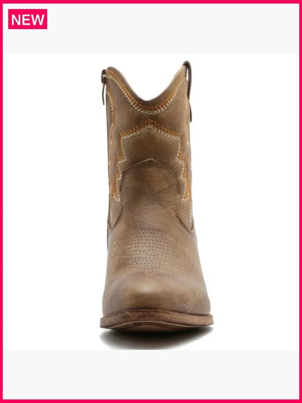 Cowgirl Boots Ankle Brown Embroidered Stitching Low Heel Western Boots